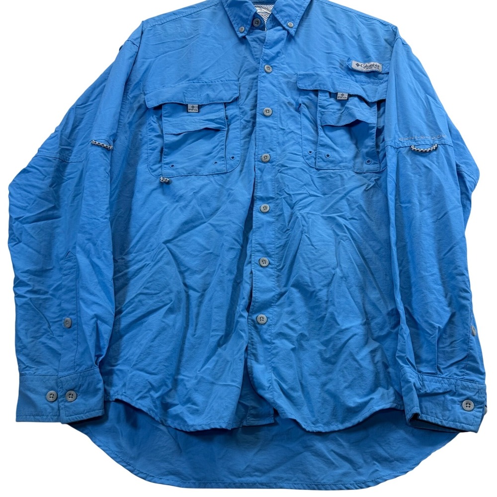 Columbia Shirt Mens S Blue PFG Bahama II Long Sleeve Fishing Omni-Shade FM7048